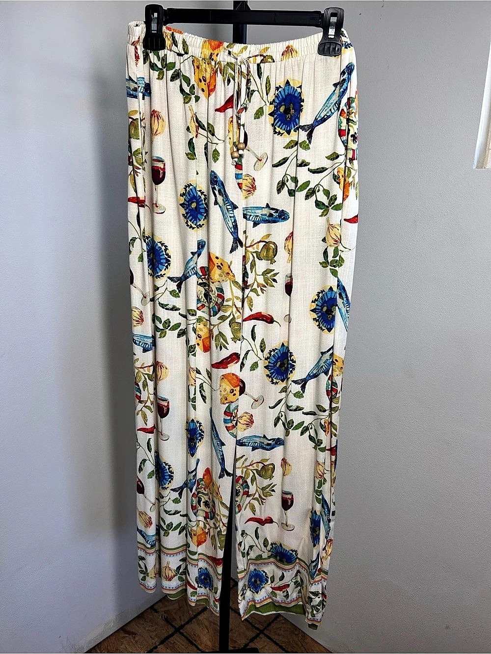Rose & Olive Tapas/Mediterranean Print Wide-Leg breezy lounge pants, size L